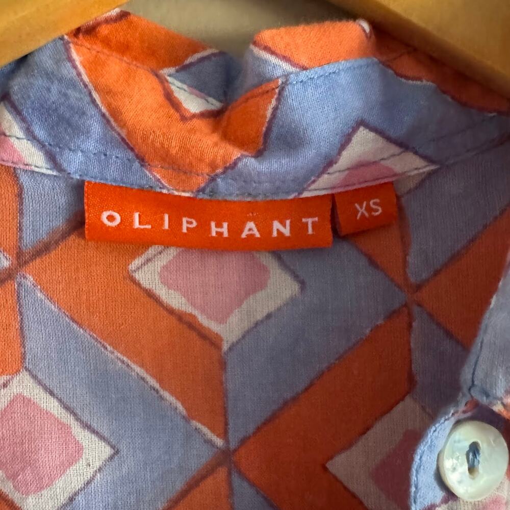OLIPHANT Pink Orange Chevron Print Button Up Collar Tunic Shirt Cover Up XS - Picture 2 of 6